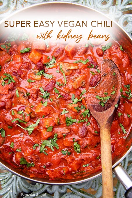 Super easy red kidney bean vegan chili recipe with sweet potatoes