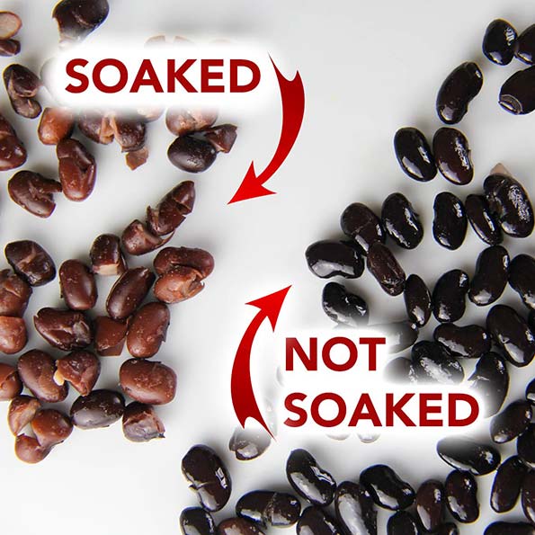 soaked and not soaked beans after cooking
