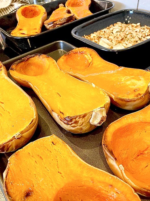 Butternut squash in halves after roasting