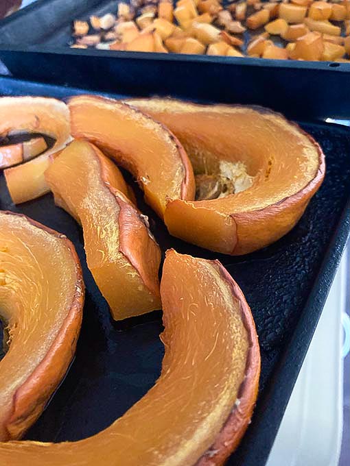 Roast squash after cooking in slices and cubes