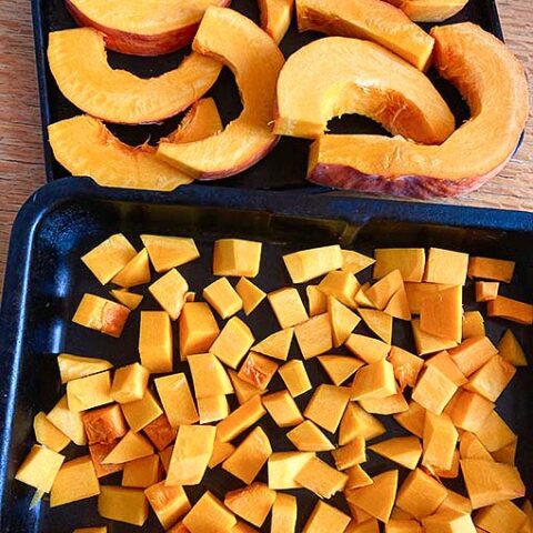 Roasted squash in cub es and slices