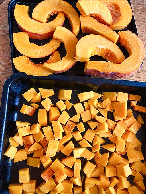 Roasted squash in cub es and slices
