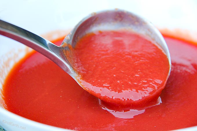 Tomato passata in a bowl UK