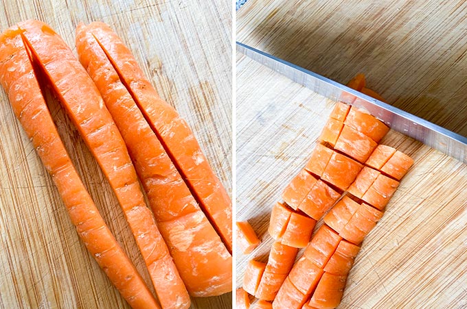 How to cut carrots into small cubes
