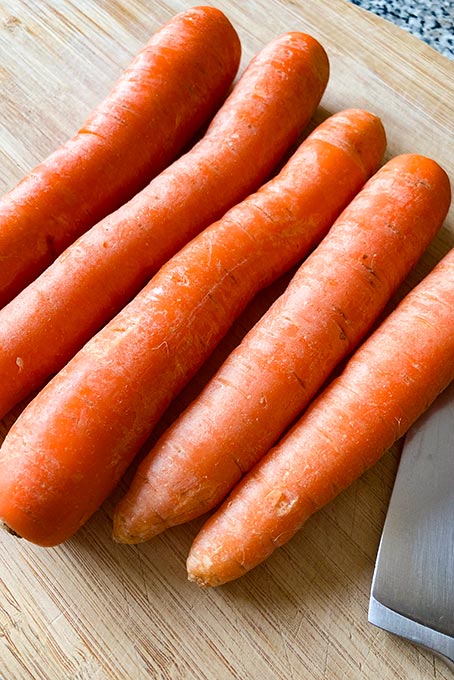 Clean carrots ready to chop
