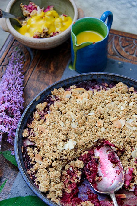 Rhubarb crumble and homemade vegan custard