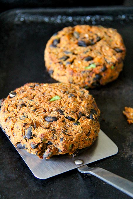 black bean burgers just out of the oven