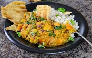 Sweet potato and bean vegan curry in a hurry recipe.