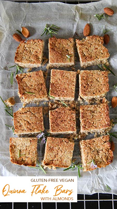 Quinoa flake bars with almonds and maple syrup