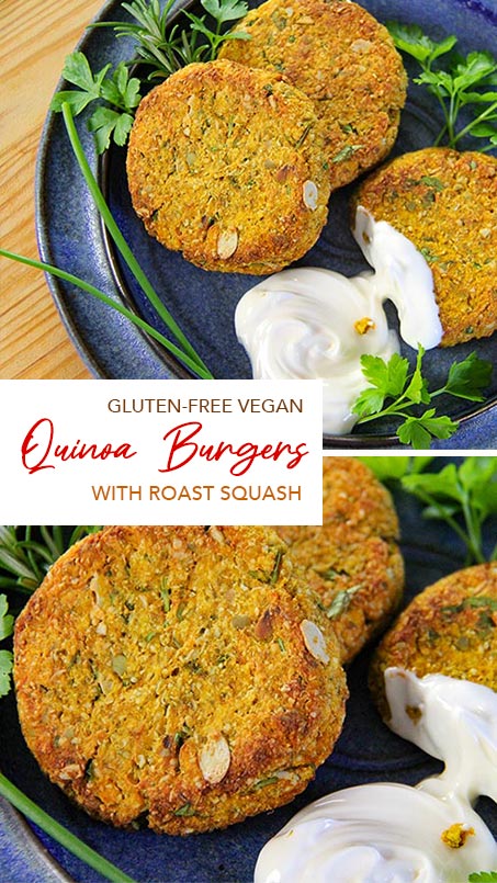 Gluten-free vegan roast squash quinoa burger recipe