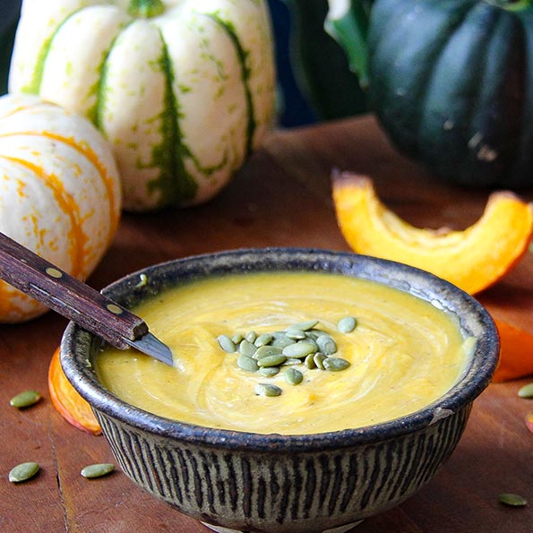roast squash lentil soup with fresh ginger