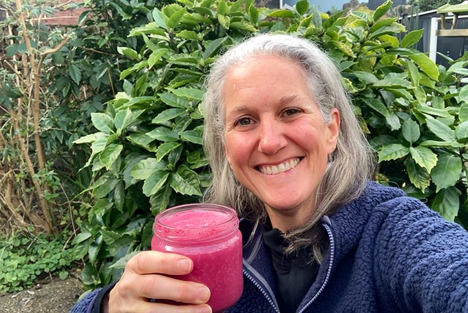 Anastasia with beet ginger smoothie
