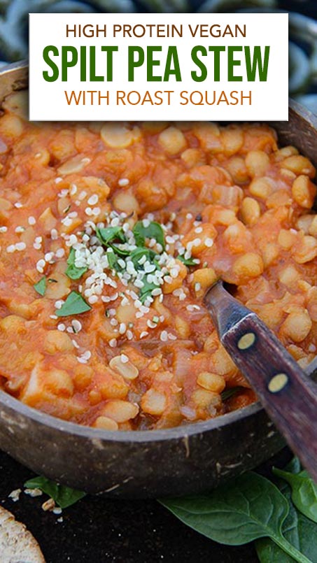 high protein vegan spilt pea stew with squash