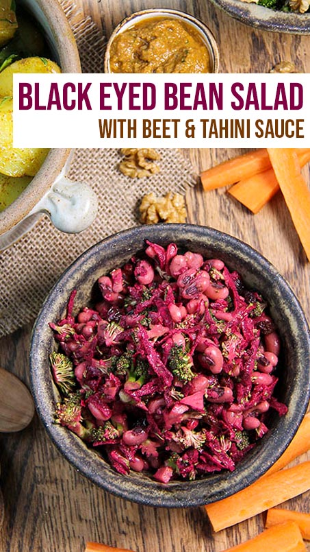 black eyed bean beet tahini salad pin