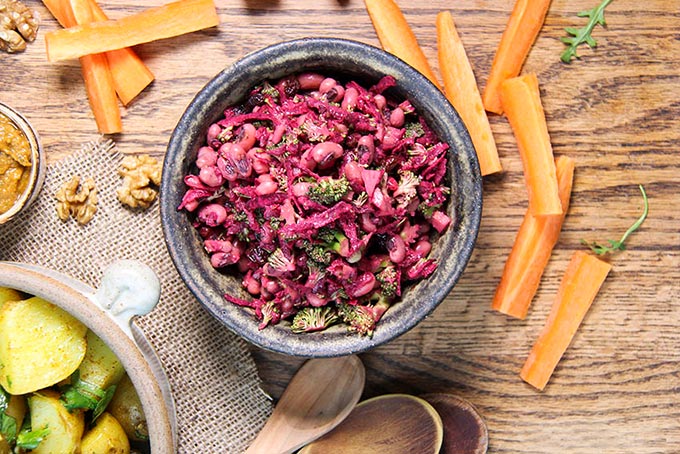 black-eyed bean beet tahini salad