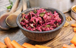 black eyed bean beetroot salad with tahini sauce