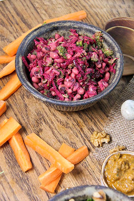 black eyed pea salad with beets tahini