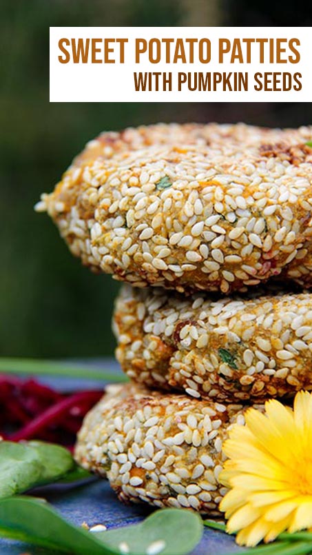 sweet potato burgers with pupkin seed and sunflower seed