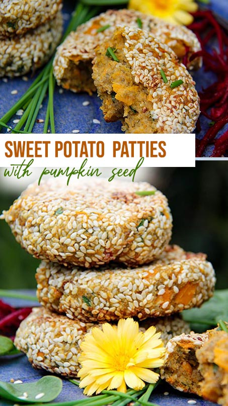 sweet potato patty burgers with pumpkin seeds