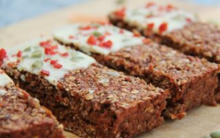 Carrot cake oat bars made with date syrup, refined sugar free recipe
