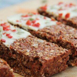 Carrot cake oat bars made with date syrup, refined sugar free recipe