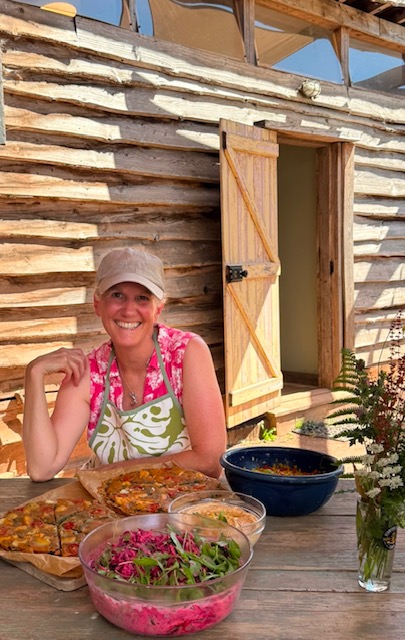Anastasia Eden on retreat with salad buffet and frittata