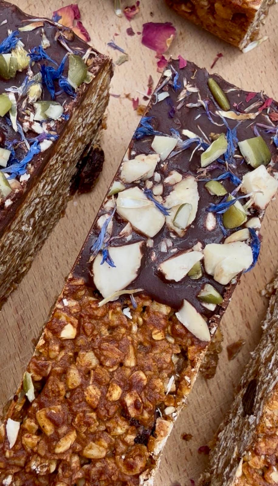 Creamed coconut oat bars with vegan chocolate topping