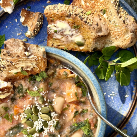 nettle soup recipe with mint and butter beans - vegan, gluten-free